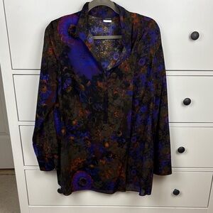 AKRIS Floral Print Mock Neck Blouse/Tunic - Size 12